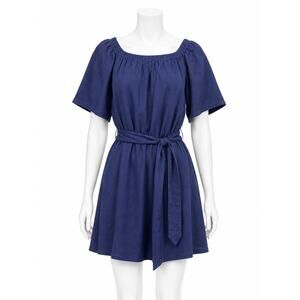 Banana Republic Linen Blend Off Shoulder Mini Dress - Indigo Blue - Size M
